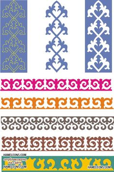 an assortment of decorative designs in different colors and sizes, including the letter s on each side