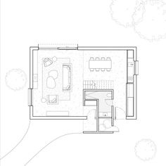 the floor plan for a small house with an open kitchen and living room, as well as