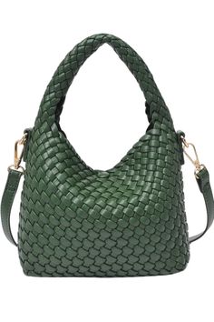 FOREST Trendy Intrecciato Weave Shoulder Bag For Travel, Trendy Intrecciato Weave Hobo Bag For Travel, Trendy Intrecciato Hobo Bag For Travel, Travel Bags With Interwoven Design, Travel Bag With Interwoven Design And Double Handle, Travel Bag With Double Handle And Interwoven Design, Rectangular Shoulder Bag With Interwoven Design For Travel, Casual Green Woven Leather Shoulder Bag, Everyday Green Shoulder Bag With Intrecciato Weave