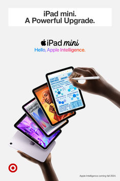 the ipad mini is being held up by two hands