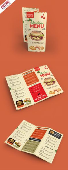 the menu is designed to look like it has been folded in two different sections, and features