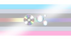 an image of a cd and bubbles on a striped background with rainbows in the middle