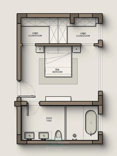 the floor plan for a small apartment with two bathrooms and an attached bathroom area is shown