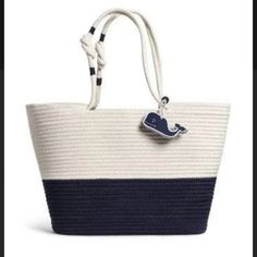 New In Plastic. Rope Tote. Casual Navy Bucket Bag, Nautical Bags For Daily Summer Use, White Nautical Bags For Summer, White Nautical Summer Bags, Nautical Navy Bag For Everyday Use, White Nautical Bag For Everyday, Nautical Style Bag For Everyday Summer Use, Nautical Style Navy Bag For Everyday Use, Navy Travel Bag With Braided Handles