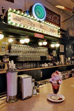 the bar is empty and ready for customers to come home with their favorite drink, icecream or soda