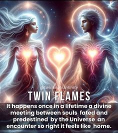 two women standing next to each other with the words twin flames in front of them