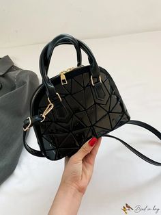 BirdinBag - Geometric Triangle Splicing Crossbody Bag - Chic and Durable Womens PU Leather Handbag Trendy Black Geometric Bag, Dome Bag, Simple Texture, Geometric Triangle, Crossbody Bag Women, Word Wrap, Bag Bag, Bag For Women, Leather Handbag