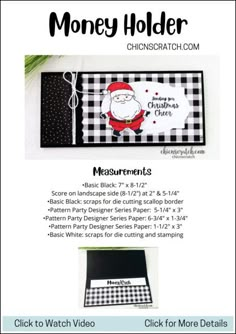 a black and white checkered pattern with santa clause on it, next to the instructions for