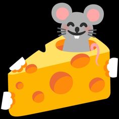 a cartoon mouse sitting on top of a piece of cheese with holes in the middle