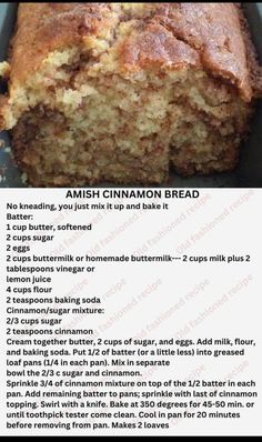 the recipe for cinnamon bread is shown in an image above it's description card