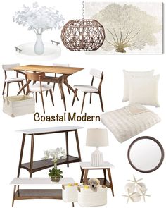 coastal modern furniture and accessories are featured in this postcard for the interior design project