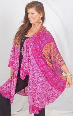 ZC873 PINKS JACKET SWING OS M L XL 1X 2X BUTTERFLY LAGENLOOK * SIZE: TAGGED AS OS [ONE SIZE] WILL FIT MOST M L XL 1X POSSIBLY LARGER SIZES. PLEASE CHECK THE SPECS TO BE SURE THIS WORKS FOR YOU                      * FABRIC: 100% light weight rayon batik * MEASUREMENTS Bust: 70'', Hip: 82", Armhole: 24", Length : 40''. CONDITION : NEW WITH TAGS MADE IN: BALI, INDONESIA DESCRIPTION: This light and lovely little butterfly-shaped topper will add lots of style and a little touch of whimsy to your loo Pink Oversized Bohemian Cardigan, Oversized Bohemian Pink Outerwear, Oversized Pink Bohemian Outerwear, Plus Size Coats, Simple Dress, Basic Jackets, Pink Jacket, Layering Pieces, Simple Dresses