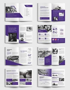 the purple and white brochure is displayed in this image