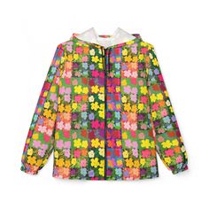 Trendy Pop Art Flowers Jacket, Lightweight Andy Warhol Windbreaker, Unique Art Enthusiast Gift Pop Art Flowers, Andy Warhol Inspired, Art Enthusiast, Art Flowers, Vibrant Flower, Andy Warhol, Black Nylons, Windbreaker Jacket, Exclusive Collection