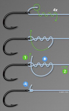 four fishing hooks with different types of hooks on each hook and the number two in green