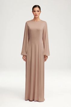 Ramadan '24 – Page 2 Solid Color Lantern Sleeve Dresses For Fall, Solid Lantern Sleeve Dresses For Fall, Solid Color Lantern Sleeve Fall Dresses, Solid Lantern Sleeve Fall Dresses, Fall Dresses With Lantern Sleeves, Solid A-line Dress With Gathered Sleeves, Elegant Flowy Dress For Banquet, Elegant Formal Dresses With Elastic Sleeves, Fall Wedding Dresses With Lantern Sleeves