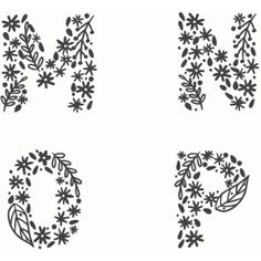 the letter p is made up of flowers and leaves, which are drawn in black ink