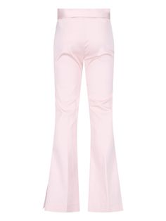 Sa Su Phi flared pants in pink silk and cotton blend with zip and hook closure, two front pockets, side button detail. Composition: 59% Silk, 37% Cotton, 4% Elastane Pink Wide Leg Flares For Spring, Pink Flare Wide Leg Pants For Spring, Pink Stretchable High-waisted Dress Pants, Pink Stretch High-waisted Dress Pants, Pink Stretch Wide Leg Pants For Work, Pink Fitted Wide Leg Flares, Pink Wide Leg Pants For Work, Chic Pink Flare Pants, Elegant Pink Flare Bottoms