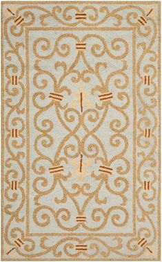 Featuring a marvelous selection of American Country, floral blooms, and turn-of-the-century European designs, the Chelsea Rug Collection adds a warm, welcoming aspect to room decor. Chelsea is made using 100% pure virgin wool, hand-hooked to a durable cotton backing. This collection is handmade exclusively for SAFAVIEH. Safavieh Chelsea Iron Gate 4 X 6 (ft) Wool Light Blue Indoor Abstract Farmhouse/Cottage Area Rug | HK11L-4 Hand Hooked Rugs, Light Blue Rug, Hooked Wool, Light Blue Area Rug, Farmhouse Cottage, Iron Gate, American Country, Accent Rug, Brown Area Rugs