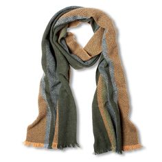 Luxury Brown Scarf For Gift, Luxury Brown Pashmina Scarves, Luxury Brown Elegant Scarves, Luxury Brown Pashmina Scarf, Donegal Tweed, Stripe Scarf, Tweed Yarn, Irish Gifts, Brown And Green