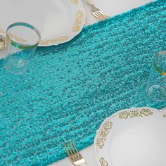 12"x108" Turquoise Premium Sequin Table Runners Sequin Table Runner Wedding, Turquoise Table, Sequin Table Runner, Sequin Table, Restaurant Decoration, Bead Sewing, Table Skirt, Net Fabric, Beautiful Centerpieces