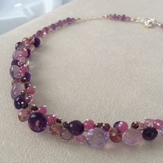 Gemstone Necklace in Sterling Silver Moss Amethyst by blueeasel Pink Topaz, Vermeil Jewelry, Aquamarine Gemstone, Gem Stones, Lovely Necklace, Elegant Necklaces, Pink Quartz, Pink Sapphire, Bead Necklace