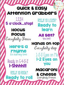 a pink and white sign that says quick & easy attention grabers for kids to use