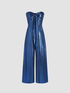 a blue jumpsuit with a bow at the waist Blue Casual Evening Jumpsuits And Rompers, Casual Blue Jumpsuits And Rompers For Evening, Mia Aesthetic, Live House, Taylor Outfits, 17th Birthday, Clothing Details, Solid Clothes, Trendy Clothes For Women