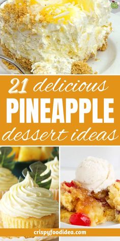 These amazing pineapple desserts are best for holidays and for celebrating summer or winter days. Deserts With Pineapple Dessert Recipes, Banana Pineapple Dessert Recipes, Baking With Fresh Pineapple, Pineapple And Banana Desserts, Pineapple Easter Dessert, Pineapple And Cream Cheese Desserts, Pineapple Easy Dessert, Quick Pineapple Dessert