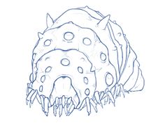 a drawing of an animal's head with spikes and claws on its back side