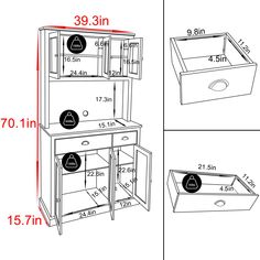 the measurements for a sink and cabinet are shown in three different sizes, including height