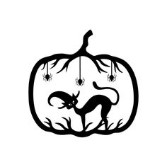 a black and white silhouette of a pumpkin with spider webs on it's side