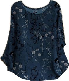 Blue Relaxed Fit Blouse With Graphic Print, Blue Printed Crew Neck Blouse, Blue Printed Tops With Relaxed Fit, Modern Kimono, Cheap Blouses, Mahjong Ways, Fashion Elegant, Pullover Designs, Blouse Online