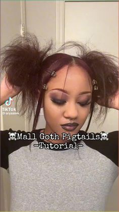 black girl hair inspo 🤎 Hairstyles 2 Ponytails, Curly Hairstyles Pigtails, Goth Pigtails, Blonde Hair With Purple Highlights, Blonde Hair With Purple, Hair With Purple Highlights, 2 Ponytails, Perfect Blonde Hair, Modern Goth