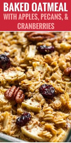 baked oatmeal with apples, pecans and cranberries