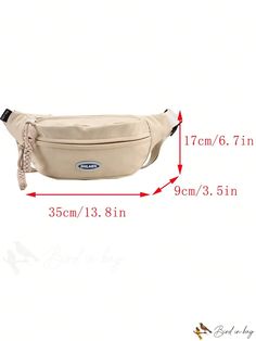 BirdinBag - Stylish Zip-Front Fanny Pack with Embroidered Letter Patch - Large Size Casual Beige Belt Bag With Pockets, Adjustable Bag, Decorative Letters, Word Wrap, Waist Bags, Bum Bag, Bird In Bag, Waist Bag, White Bag