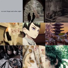 a collage of anime images with cats and people