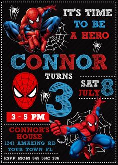 Spiderman Birthday Invitation Spiderman Birthday Party Invitations, Spiderman Theme Party, Γενέθλια Mickey Mouse, Spiderman Birthday Party Decorations, Spiderman Birthday Invitations, 4de Verjaardag, Spiderman Invitation, Spiderman Theme, Spiderman Birthday Party