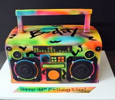 a birthday cake made to look like a boombox