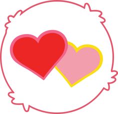 two hearts in a circle with pink and yellow colors on the sides, one is red