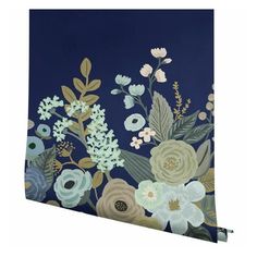 a blue floral wallpaper with flowers on it