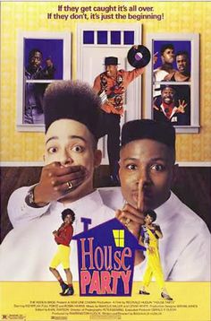 the movie poster for house party starring two men in front of a blue house with their mouths open