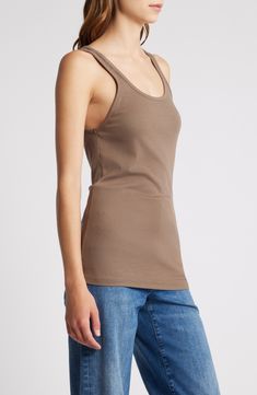 Soft ribbing lends a close fit to this layer-perfect tank. 26" length (size Medium) Scoop neck 48% micro modal, 46% supima cotton, 6% spandex Machine wash, line dry Made in the USA of imported materials Modal Tank Top For Everyday, Everyday Modal Tank Top With Scoop Neck, Everyday Modal Tank Top, Everyday Modal Tank Camisole, Modal Tank Camisole, Everyday Cotton Scoop Back Tank Top, Cotton Scoop Back Tank Top For Everyday, Everyday Cotton Tank Top With Scoop Back, Seamless Scoop Back Tank Top For Spring