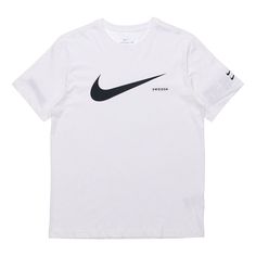 Nike Sportswear Swoosh Logo Tee White T-shirt Athleisure Sports T-shirt With Logo, Sports Logo T-shirt In Athleisure Style, Athleisure T-shirt With Sports Logo, Sporty Logo Top For Sports Events, Sporty Tops With Logo For Sports Season, Sporty Top With Logo For Sports Events, Nike Sporty Top With Logo, Sporty Nike Top With Logo, Nike Functional T-shirt With Graphic Print