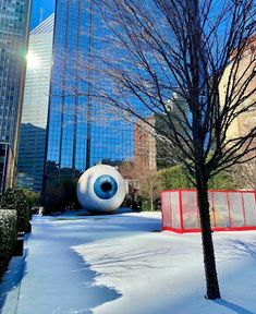 an eyeball in the middle of a snowy park