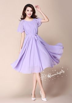 Chiffon Lavender Light Purple Short Sleeve Knee Skirt Party Dress Evening Wedding Lightweight Sundress Summer Holiday Beach Dress Bridesmaid Dress Skirt Detail Info: ❤ Color: Lavender More color choice: https://www.etsy.com/listing/213656440/chiffon-dress-color-card? Please note the color you want with your order. ❤ Material: Chiffon ❤The dress doesn't limit the chest size and waitst size, arm hole 45cm (if your upper arm circle circumference is more than 40cm, please not your size with order, w Purple Chiffon Dress For Party, Spring Chiffon A-line Bridesmaid Dress, Purple Fitted Chiffon Dress For Formal Occasions, Purple Fitted Chiffon Formal Dress, Purple Chiffon Dress For Summer Wedding, Formal Fitted Purple Chiffon Dress, Purple Chiffon Summer Wedding Dress, Summer Wedding Purple Chiffon Dress, Purple Flowy Chiffon Dress