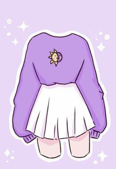 an illustration of a purple sweater with a white skirt and star brooch on it