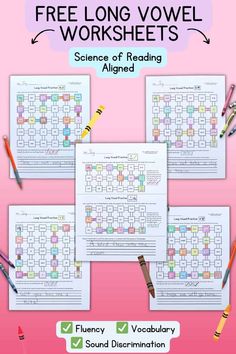 three worksheets with the words, free long - o level worksheets