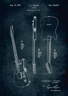 an electric guitar is shown in this black and white drawing from the early 1900's