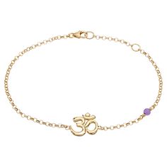 Bracelet handcrafetd in 14Kt Yellow Gold with the Om Symbol and amethyst. Yoga style bracelet that you can match with any outfit and gives a delicate boho sense to your style. Designed by Nicofilimon – a jewelry brand renowned for dramatic, unconventional statement pieces with a distinct Eastern twist. A MUST-HAVE ring for the Yoga lover! Handmade masterpiece that defines elegance and refined femininity. MEANING: Om! A symbol and a sound! It is referred very often as the sound of universe, as also the symbol of past, present and future! Collection: Wellbeing Occasion: yoga girl gift Spiritual Yellow Gold Charm Bracelet, Spiritual Gold Charm Bracelet With Gemstones, Spiritual Gold Gemstone Charm Bracelet, Spiritual Amethyst Gold Bracelets, Spiritual Yellow Gold Bracelet, Yellow Gold Plated Spiritual Bracelet, Yellow Gold Amethyst Bracelet, Gold Amethyst Gemstone Bracelets, Amethyst Bracelets In Yellow Gold For Gift